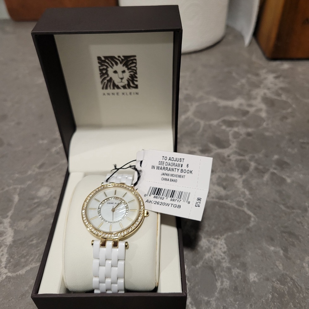 Anne Klein White and Gold Watch